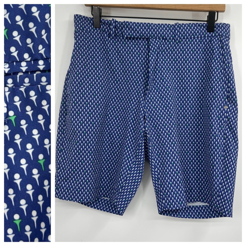 RLX Ralph Lauren Mens Golf Shorts Navy Blue Golf Tee Print Performance Size 30
